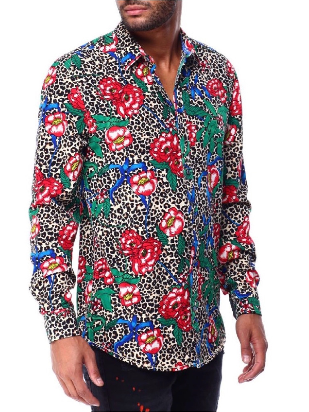 Geometrix New York Men’s Leopard Floral Print Woven Slim Fit Shirt